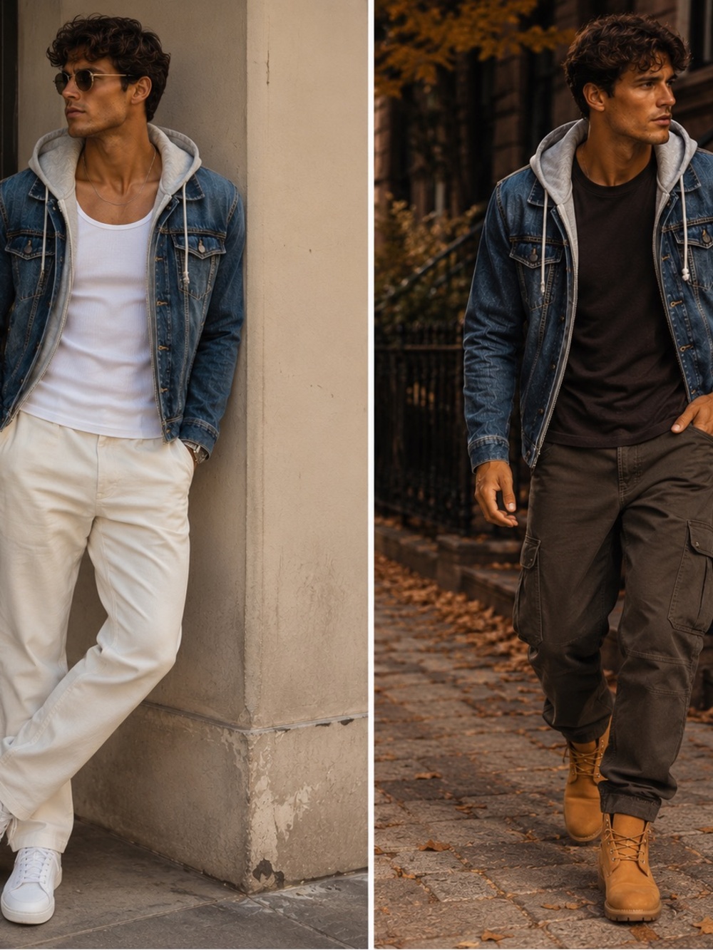 Sun + Stone Dark Blue Denim Jacket with Gray Hooded Liner - Picture 2 of 4